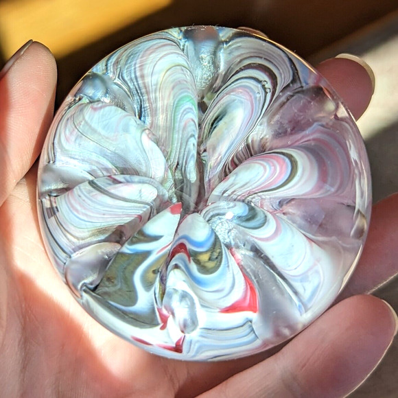 Vintage Bob St Clair Paperweight Pink Gray and White Tones with Embossed Mark - Picture 7 of 11